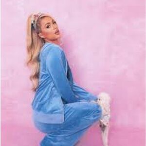 Paris Hilton Blue Velour Pajama shine on Set